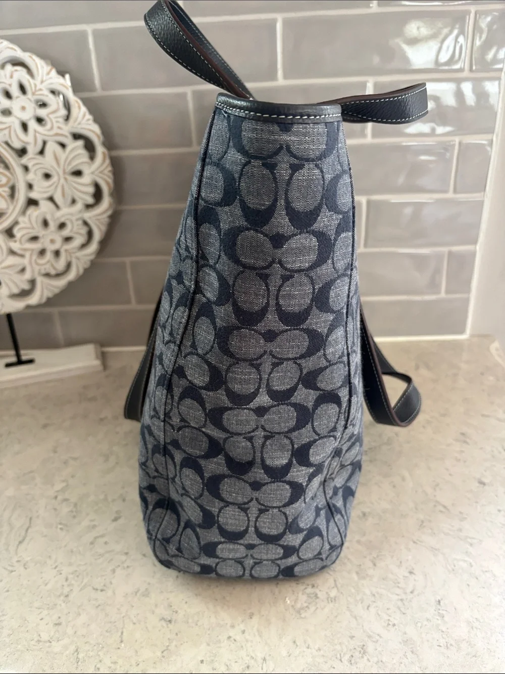 Coach Hudson Double Handle Tote Chambray Denim Leather Tote CH827